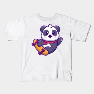 Cute panda play skateboard cartoon Kids T-Shirt